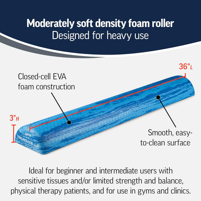 OPTP PRO-Roller Soft Density Foam Roller – Low Density Soft Foam Roller for Physical Therapy, Pilates, Yoga Foam Roll Exercises, and Muscle Recovery - Blue 18" x 6"