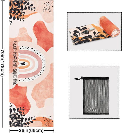 Yoga Mat Towel with Corner Pockets - Microfiber Yoga Towels for Hot Yoga Non Slip Moisture Wicking Sweat Absorbent, Tree of Life Yoga Towel Easy for Travel, Use in Hot Yoga,Bikram,Pilates and Fitness