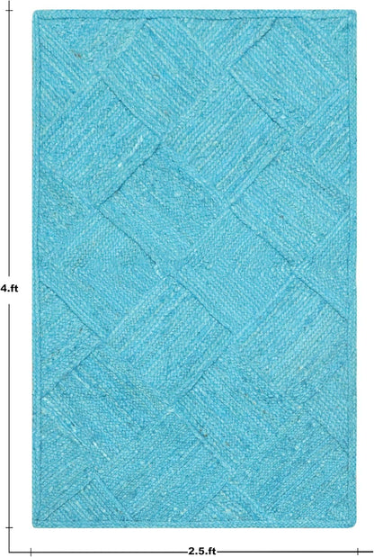 Hand Braided Jute 4 Ft Square Kilim Rug Flatweave Pink Geometric Pattern Jute Sisal Rug, Thick 0.27 Inch Indoor Outdoor Carpet for Kitchen, Bedside, Yoga Mat - Colors B