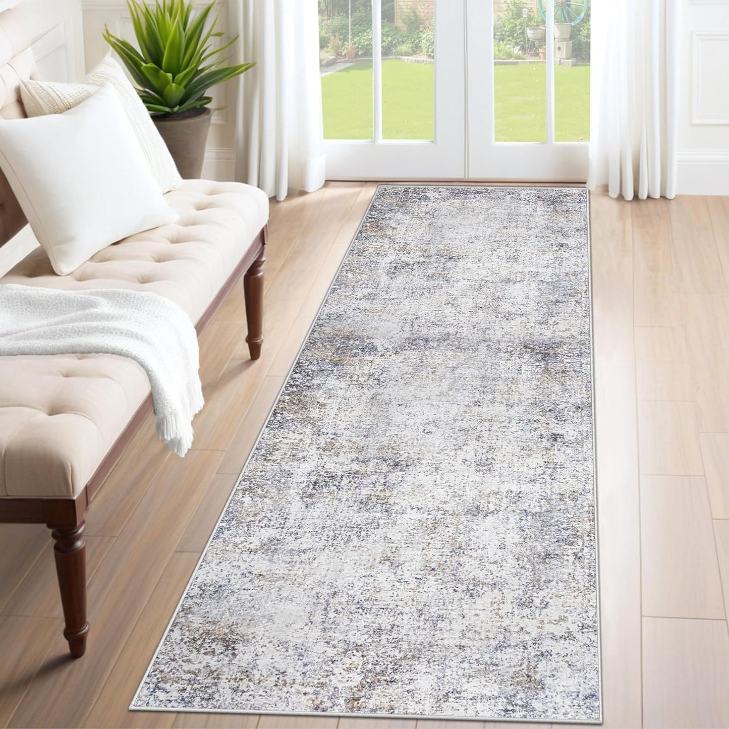 XLUEZ 8x10 Area Rugs for Living Room, Washable Modern Abstract Large Area Rug Neutral Soft Non Slip Kids Rug Stain Resistant Indoor Carpet for Bedroom Nursery Dining Children's Room(Blue, 8'x10')