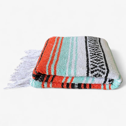 Authentic Handwoven Mexican Blanket, Falsa Serape - Soft & Durable - Vibrant Beach, Picnic, Yoga & Camping Mat - Traditional Boho Throw - Outdoor Blanket 70"x50" (Bubblegum)