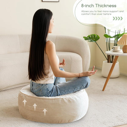 HIGOGOGO Floor Pillow Cushion for Adults, Meditation Cushion Pillow, Large Square Floor Sitting, Tufted Corduroy Cover, for Tatami Living Room or Yoga, 22x22 Inch, Dark Grey