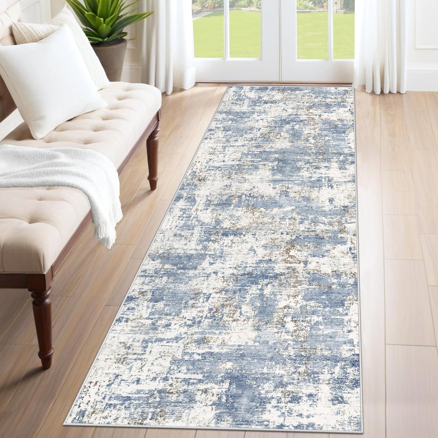 XLUEZ 8x10 Area Rugs for Living Room, Washable Modern Abstract Large Area Rug Neutral Soft Non Slip Kids Rug Stain Resistant Indoor Carpet for Bedroom Nursery Dining Children's Room(Blue, 8'x10')