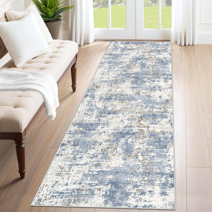 XLUEZ 8x10 Area Rugs for Living Room, Washable Modern Abstract Large Area Rug Neutral Soft Non Slip Kids Rug Stain Resistant Indoor Carpet for Bedroom Nursery Dining Children's Room(Blue, 8'x10')