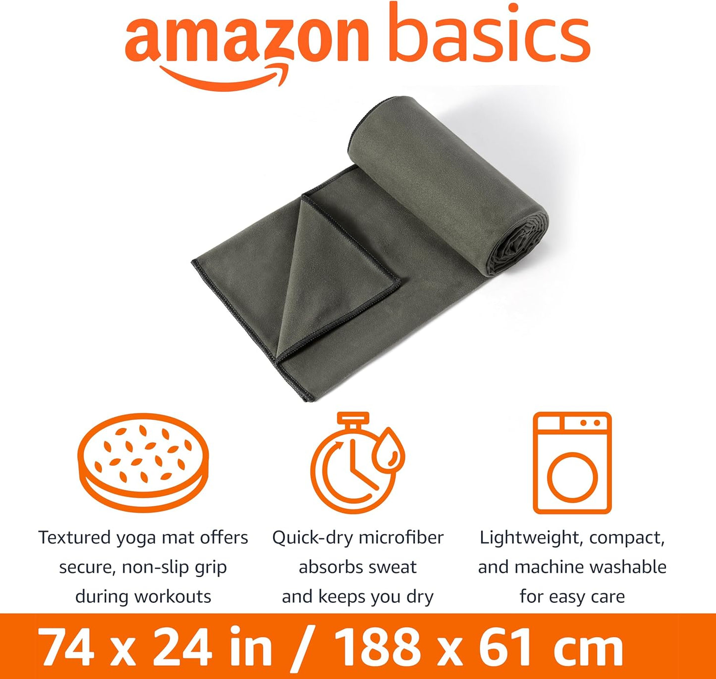 Amazon Basics Yoga Mat Towel, Hot Yoga, Soft, Sweat Absorbant