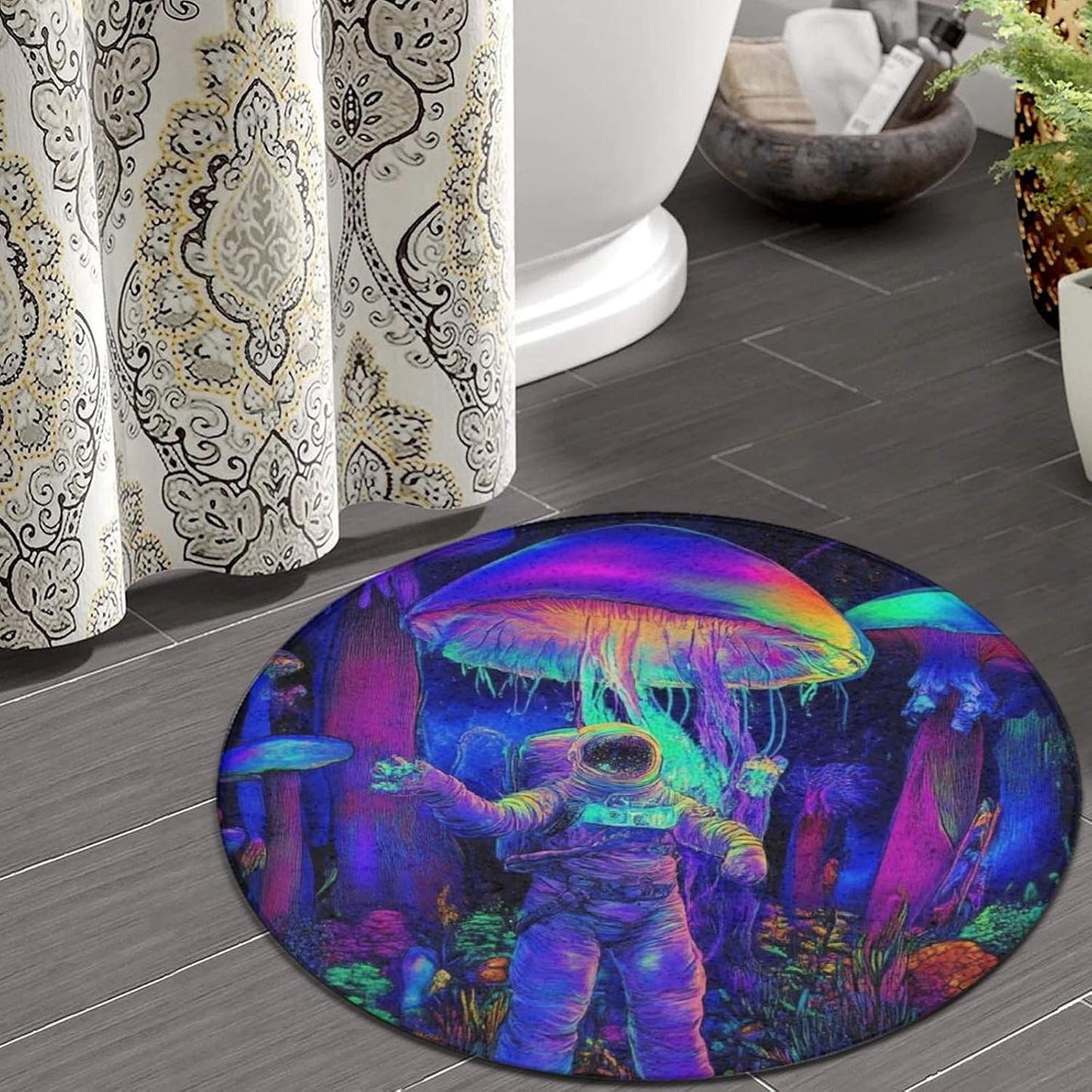 Home Decor Non Slip Kitchen Office Circle Rug, Machine Washable Modern Round Area Rug, Room Sofa Yoga Soft Round Carpet Purple Galaxy Trippy Space Astronaut Art, 36inch