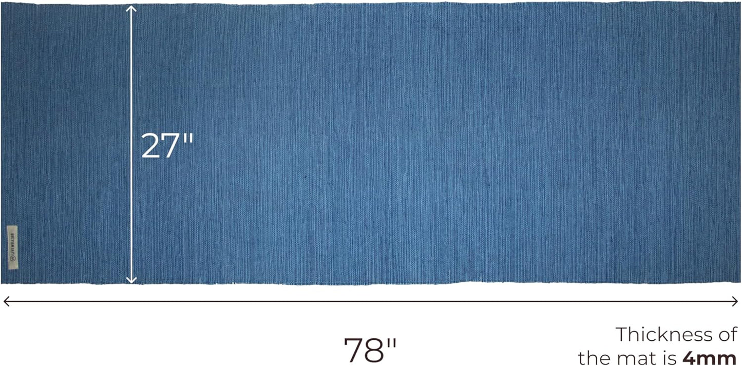 Live Well 360 Handmade Organic Cotton Yoga Mat - Non-Toxic, Chemical-free and All Natural Cloth Yoga Mat - Exercise, Workout, & Fitness Rug - Woven Material - Absorbent & Washable - 78" x 27"