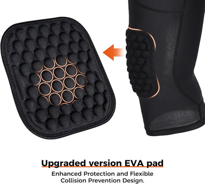 COOLOMG Basketball Leggings with Knee Pads for Kids Youth 3/4 Compression Pants Capri Tights Side Pockets