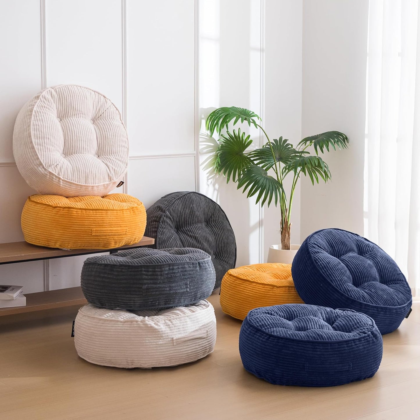 HIGOGOGO Floor Pillow Cushion for Adults, Meditation Cushion Pillow, Large Square Floor Sitting, Tufted Corduroy Cover, for Tatami Living Room or Yoga, 22x22 Inch, Dark Grey
