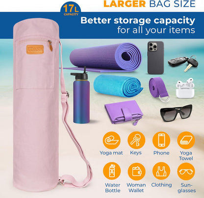UDANA Canvas Yoga Mat Bag for Women & Men, Full-Zip Carrier with 3 Pockets & Adjustable Strap, Stylish Gym & Pilates Bag – Available in Multiple Sizes