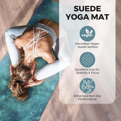 U&M 72'' x 27'' Travel Yoga Mat 1.5mm Thick - Foldable Non-Slip Natural Rubber Base & Suede Mat, Sweat-resistant Antibacterial Light Yoga Mat Material Cover for Women Men, Suitable for Beach Pilates Fitness