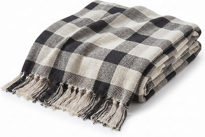 Americanflat 50x60 Throw Blanket - Soft and Breathable Cotton Throw Blanket for Couch, Bed, Chair - Decorative Blankets Perfect for Home or Outdoor Use - Navy Blue and White Double Diamond Design