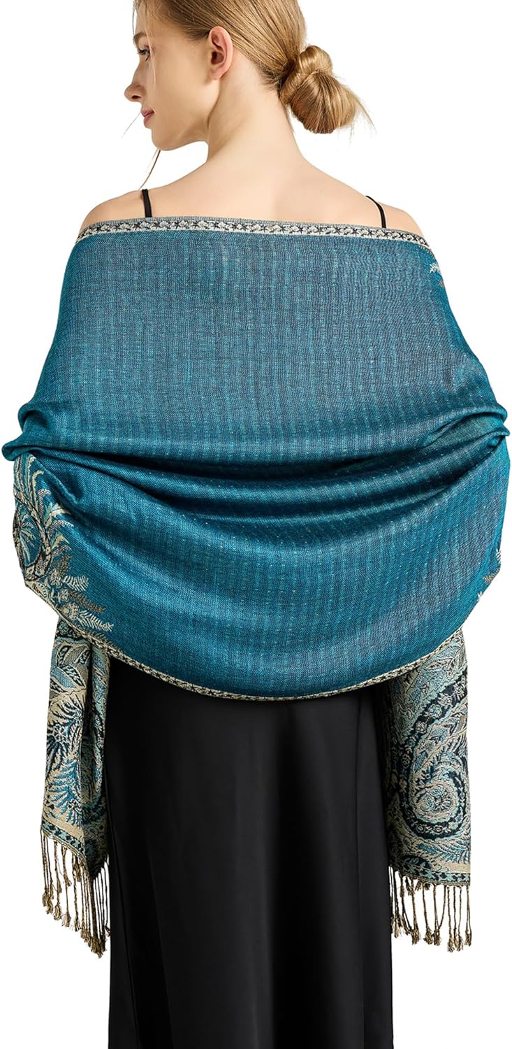 vimate Silky Paisley Pashmina Shawl Scarf-Women's Soft Double-side Jacquard Pashminas Wrap for Evening Dress Travel Shawl