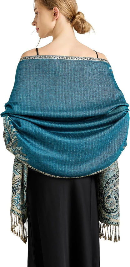 vimate Silky Paisley Pashmina Shawl Scarf-Women's Soft Double-side Jacquard Pashminas Wrap for Evening Dress Travel Shawl