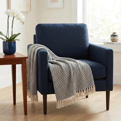 Americanflat 50x60 Throw Blanket - Soft and Breathable Cotton Throw Blanket for Couch, Bed, Chair - Decorative Blankets Perfect for Home or Outdoor Use - Navy Blue and White Double Diamond Design
