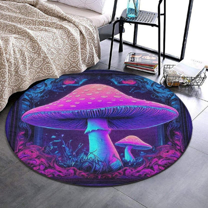 Machine Washable Modern Round Area Rug, Room Sofa Yoga Soft Round Carpet, Home Decor Non Slip Kitchen Office Circle Rug Trippy Rainbow Mushroom Tie Dye Art, 60inch