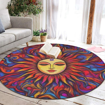 Machine Washable Modern Round Area Rug, Room Sofa Yoga Soft Round Carpet, Home Decor Non Slip Kitchen Office Circle Rug Trippy Rainbow Mushroom Tie Dye Art, 60inch