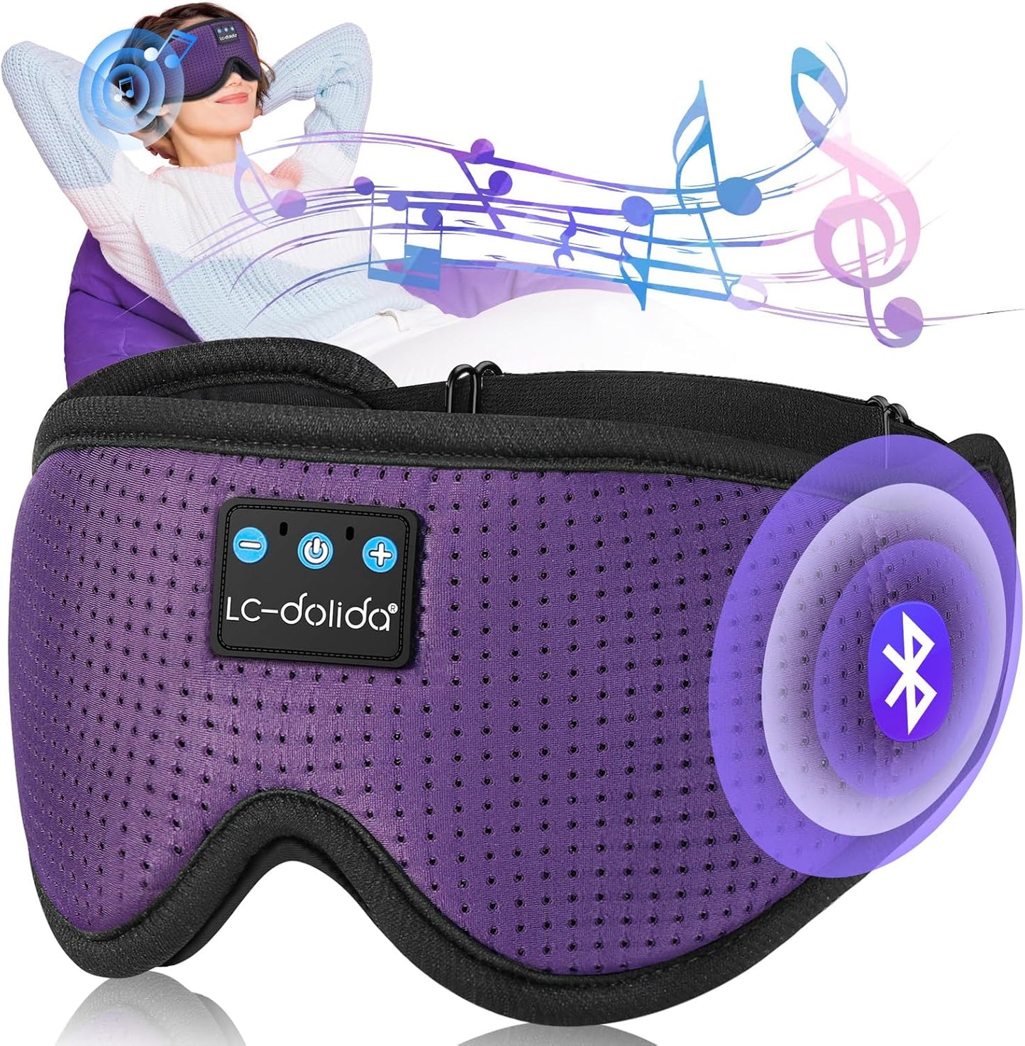 LC-dolida Sleep Headphones, 3D Sleep Mask Bluetooth Wireless Music Eye Mask, Sleeping Headphones for Side Sleepers Sleep Mask with Bluetooth Headphones Ultra-Thin Stereo Speakers Perfect for Sleeping