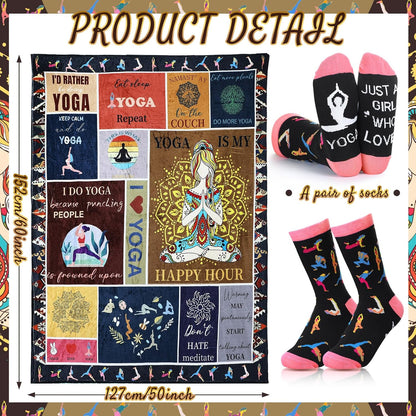 HunnmingRe 2 Pcs Unique Yoga Blanket and Socks Gifts for Yoga Lovers 50" x 60" Restorative Instructor Teacher Mother's Day Birthday Gag Gifts for Meditation Gymnasts Women Girls