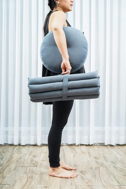 Leewadee Meditation Cushion Set – 1 Small Zafu Yoga Pillow and 1 Small Roll-Up Zabuton Mat Filled with Kapok
