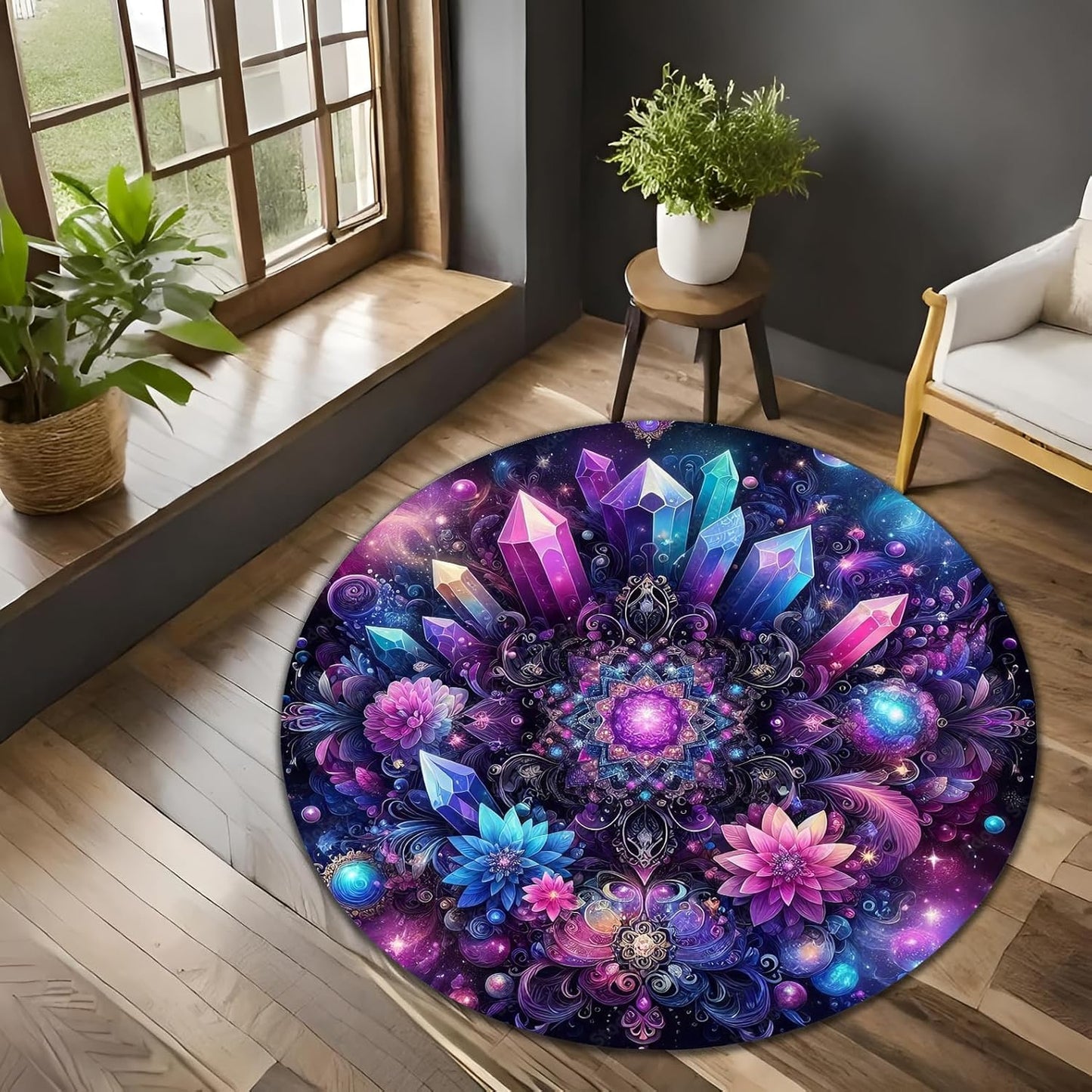Chakra Round Area Rug, Non-Slip Meditation & Yoga Carpet for Living Room, Meditation Round Area Rugs, Modern Circular Bedroom Rug 57