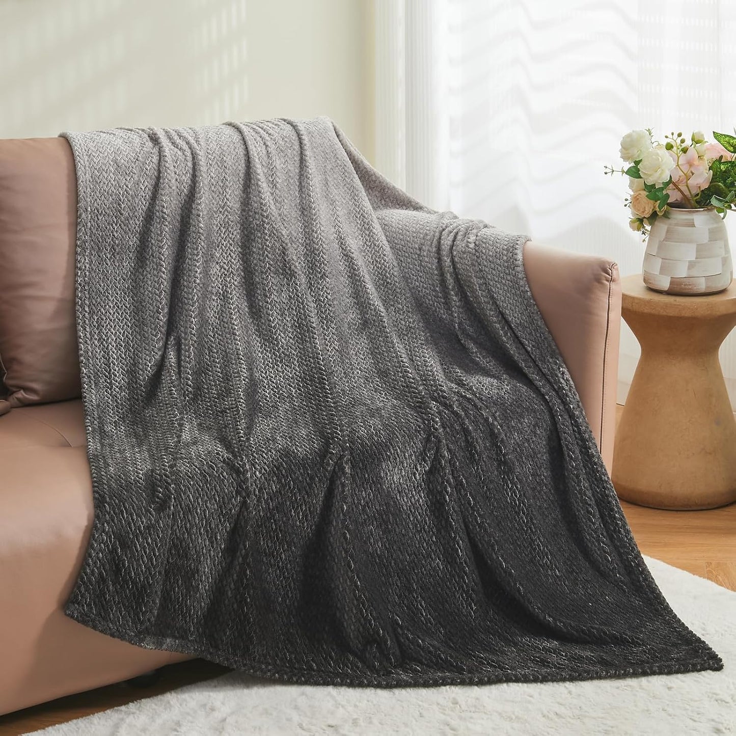 NEWCOSPLAY Super Soft Throw Blanket Light Purple Premium Silky Flannel Fleece Leaves Pattern Lightweight Bed Blanket All Season Use (Light Purple, Throw(50"x60")) - Colors B