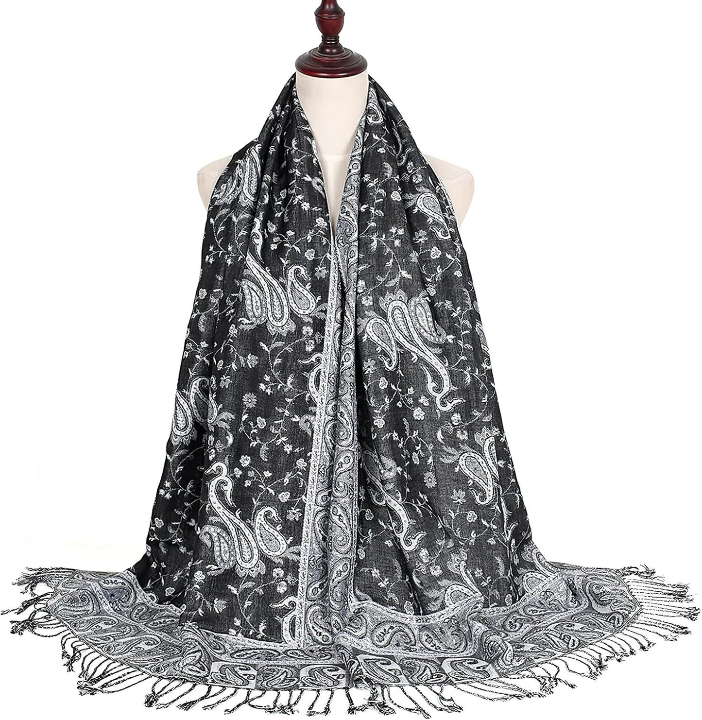 Ciormis Two Tone Silky Paisley Pashmina Shawl Scarf,Soft Women's Rave Jacquard Pashminas Wrap Scarves