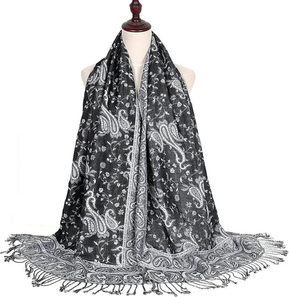 Ciormis Two Tone Silky Paisley Pashmina Shawl Scarf,Soft Women's Rave Jacquard Pashminas Wrap Scarves