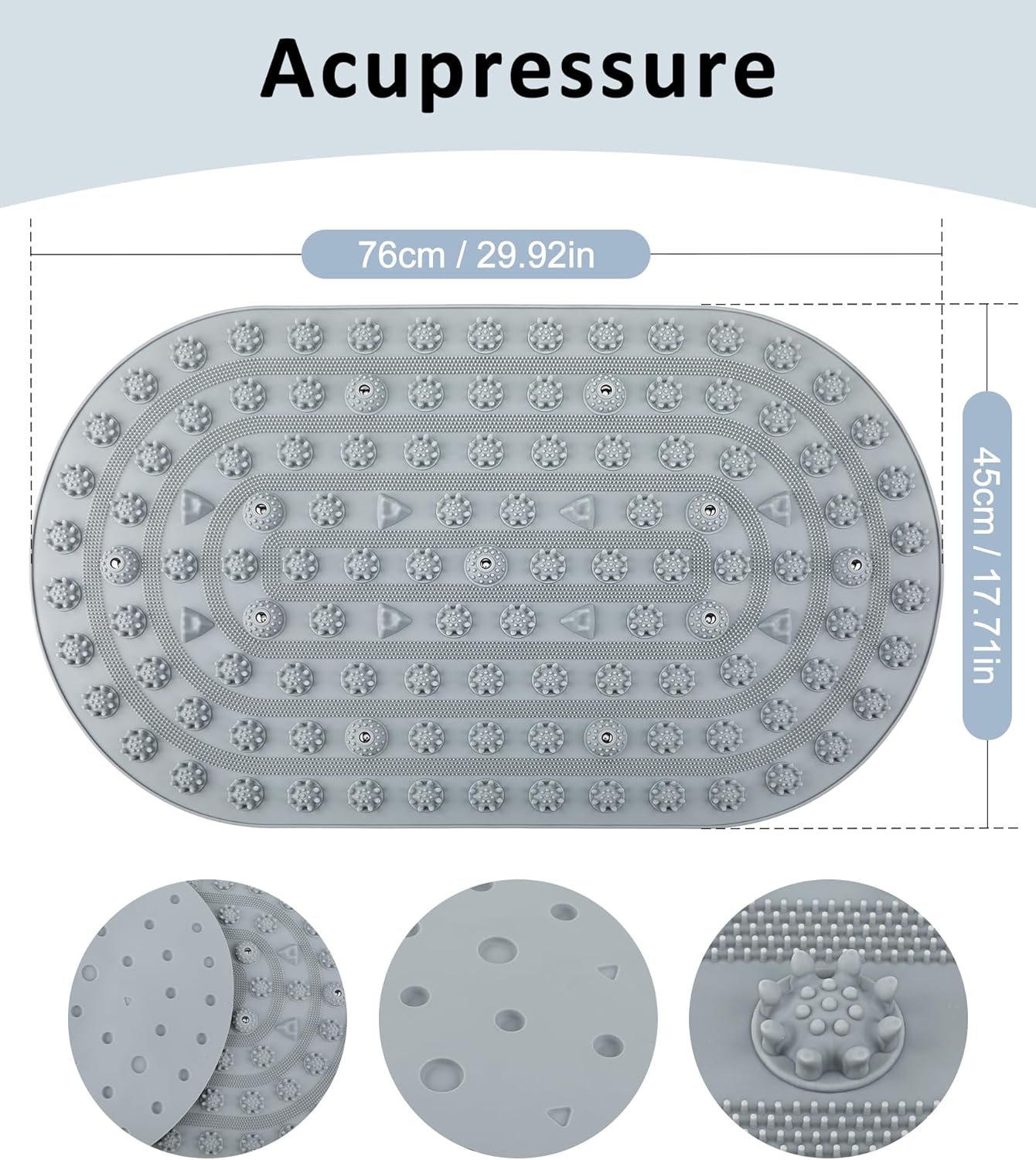 Acupressure Foot Massage Mat - Portable Foldable Foot Massager Mat for Bathroom, Yoga, Outdoor Games, Office Standing Desk Pad, Relieve Foot Pain, Anti-Slip, 30 x 18 inch (Grey)