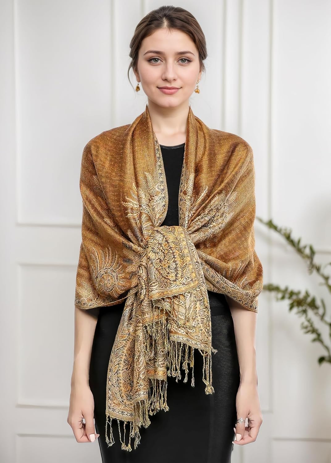 Achillea Reversible Paisley Pashmina Rave Scarf – Exotic Indian Shawls and Wraps for Evening Dresses, Festivals, All Seasons - Colors A
