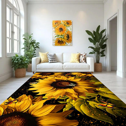 You are My Sunshine Sunflower Area Rug 6x8ft Beautiful Bee Butterfly Rug Indoor Low Pile Non-Shedding Carpet for Contemporary Retro Living Room Bedroom Yoga Mat Washable Non-Slip Rugs