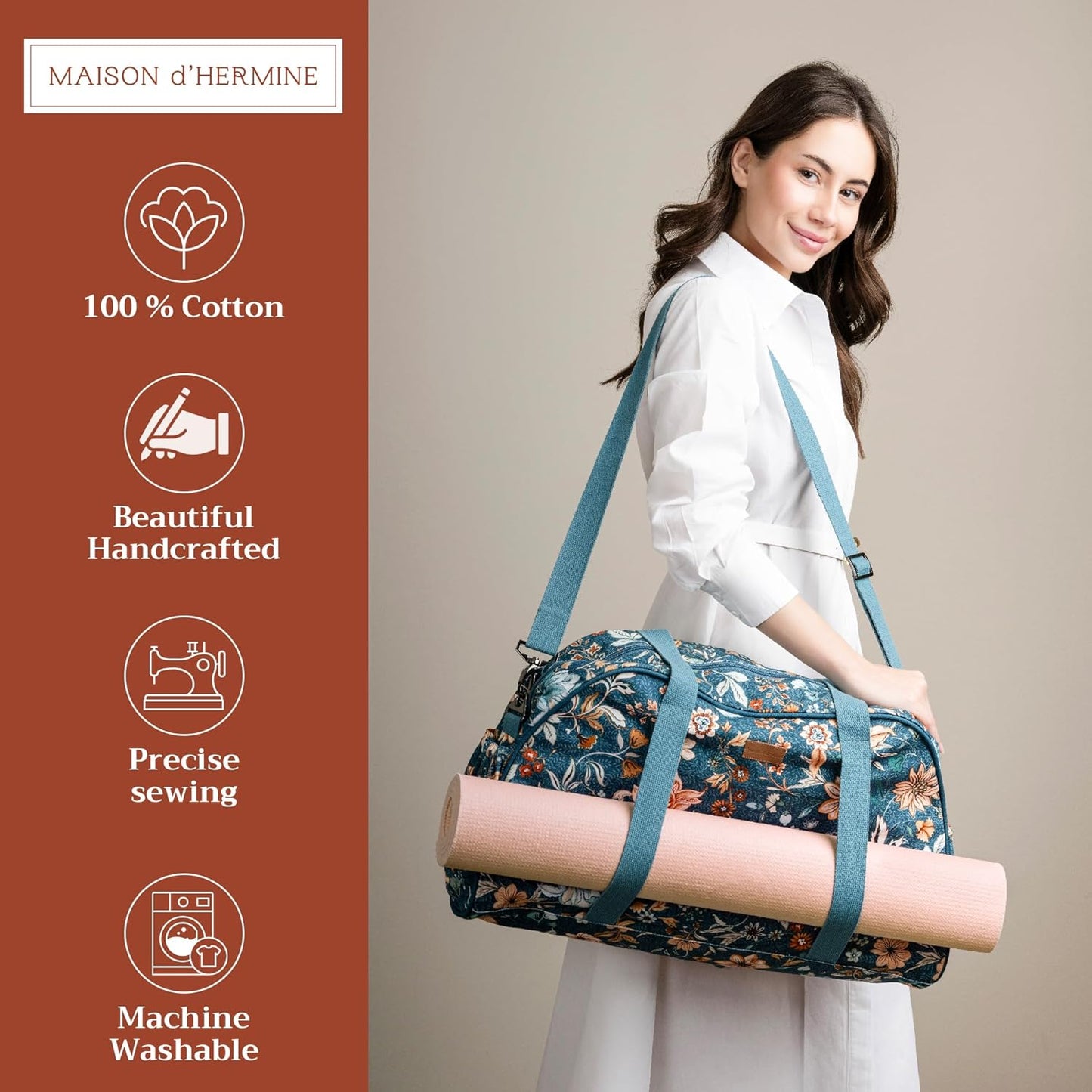 Maison d' Hermine Yoga Mat bag, Cylindrical bag for Woman&Men, yoga mat Bag &Adjustable shoulder straps Yoga Mat Carrier Bag with Drawstring Water Bottle Pocket and zipper pocket Easter Gifts