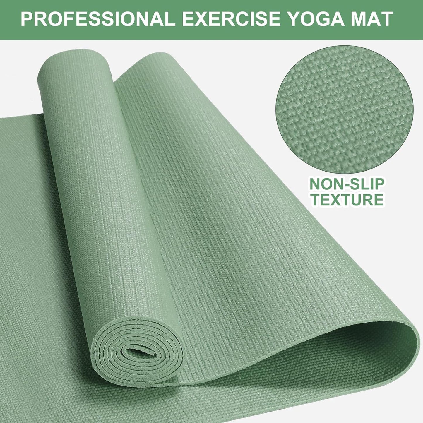 3 mm Thick Yoga Mat Bulk, Non Slip Exercise Workout Fitness Pad for Women Men, Gym Home Yoga Pilates, Easy to Clean, Sturdy PVC