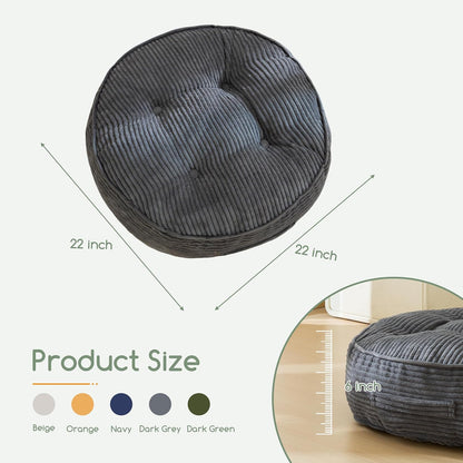 HIGOGOGO Floor Pillow Cushion for Adults, Meditation Cushion Pillow, Large Square Floor Sitting, Tufted Corduroy Cover, for Tatami Living Room or Yoga, 22x22 Inch, Dark Grey