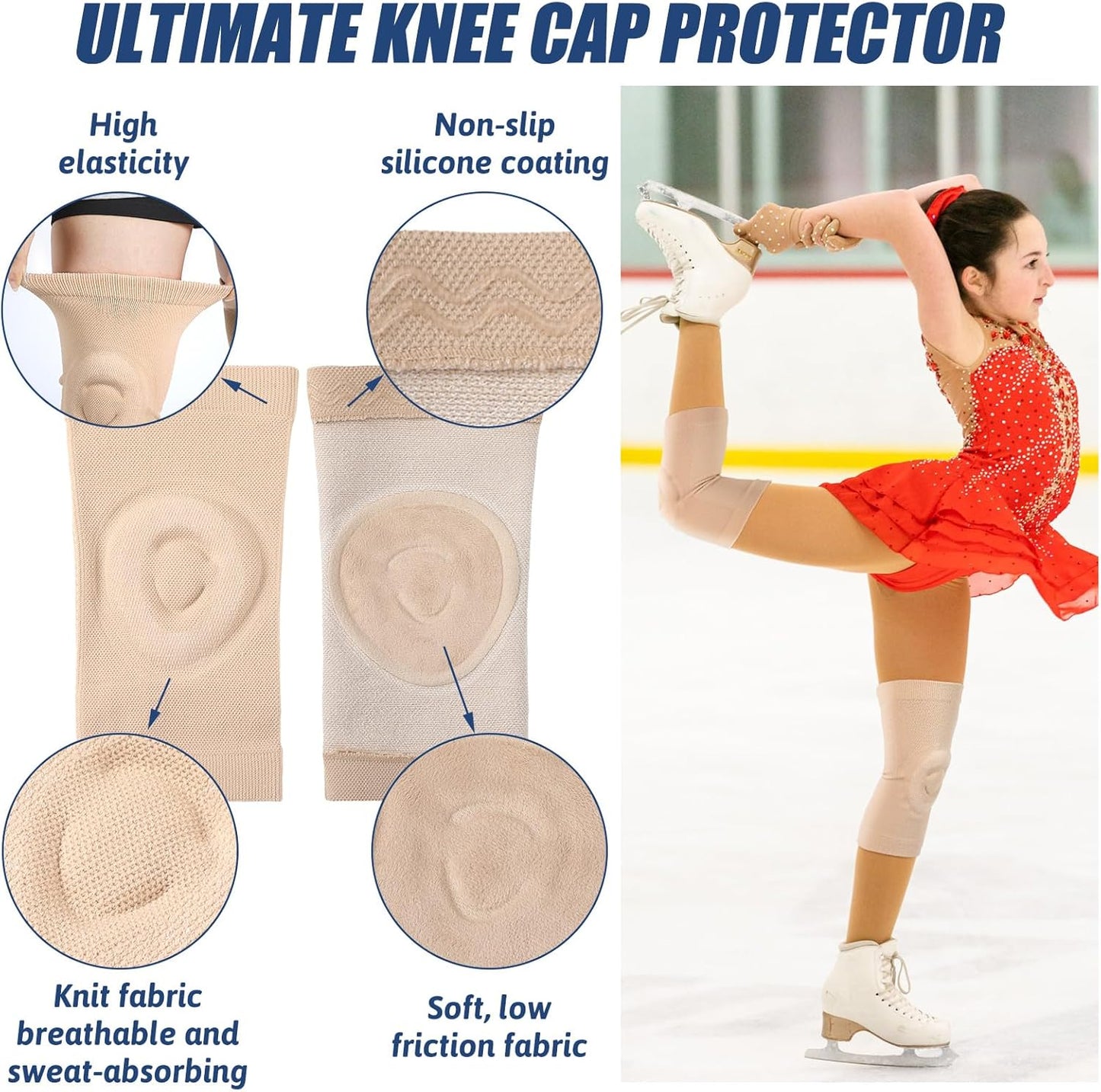 Shappy 2 Pair Figure Ice Skating Knee Pads Gel Dance Knee Pads Cushion and Support Breathable Material for Dancing Skating Women Girl Men
