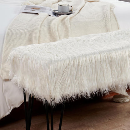 Home Soft Things Green Mongolian Faux Fur Ottoman, Desert Sage, 19'' x 13'' x 17'', Cozy Plush Fluffy Ottoman Foot Rest Stool for Living Room Bedroom Entryway Makeup Bench End of Bed Home Décor
