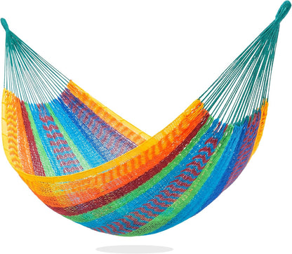 PNAEUT Handwoven Mayan Hammocks, Double Rope Hammock for Outdoor Outside & Indoor, Thick Soft 600 lbs Capacity Heavy-Duty, Includes Tree Straps, Carabiners & Carrying Bag (Nature, X-Large)