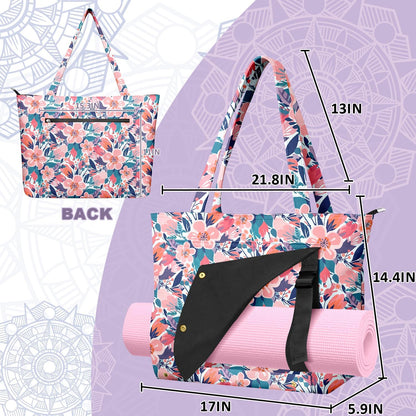 Yoga Bag for Women, Large Canvas Yoga Mat Tote Bag with Yoga Mat Carrier - Large Mat Pocket Fitness Tote for Pilates, Gym, Travel, Office & Beach