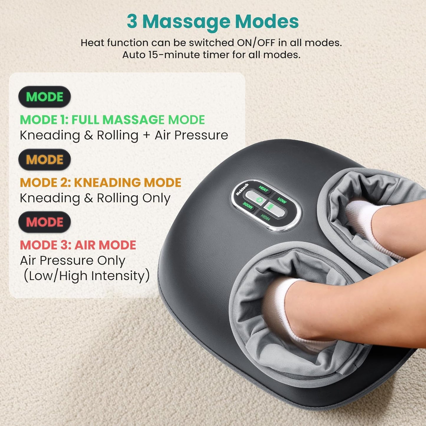 Nekteck Shiatsu Foot Massager with Heat [2026 Upgraded], 3 Modes Deep Kneading Therapy Air Compression, Feet Massage for Plantar Fasciitis, Relaxation Gifts for Men Women Mom Dad Birthday Father's Day