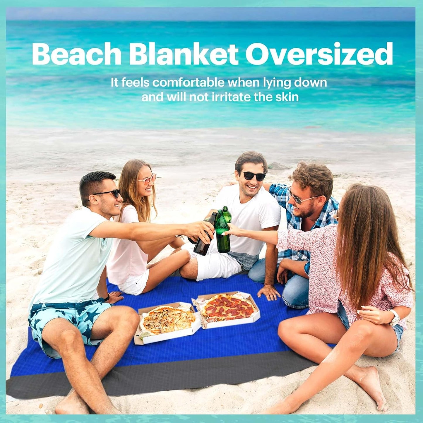 EASYFUN Beach Blanket Sandproof Oversized, 79''×83'' Extra Large Beach Mat, Portable Picnic Mat for Travel Camping Hiking, Lightweight Beach Essentials Family Water Resistant Mat Nylon 210T