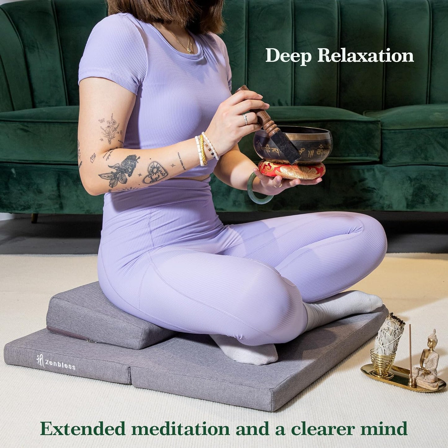 ZenBless Yoga Meditation Cushion Set,Large Square Meditation Floor Pillow, Meditation Mat and Pillow Set for Sitting on Floor,Zafu and Zabuton Accessories(31.5")
