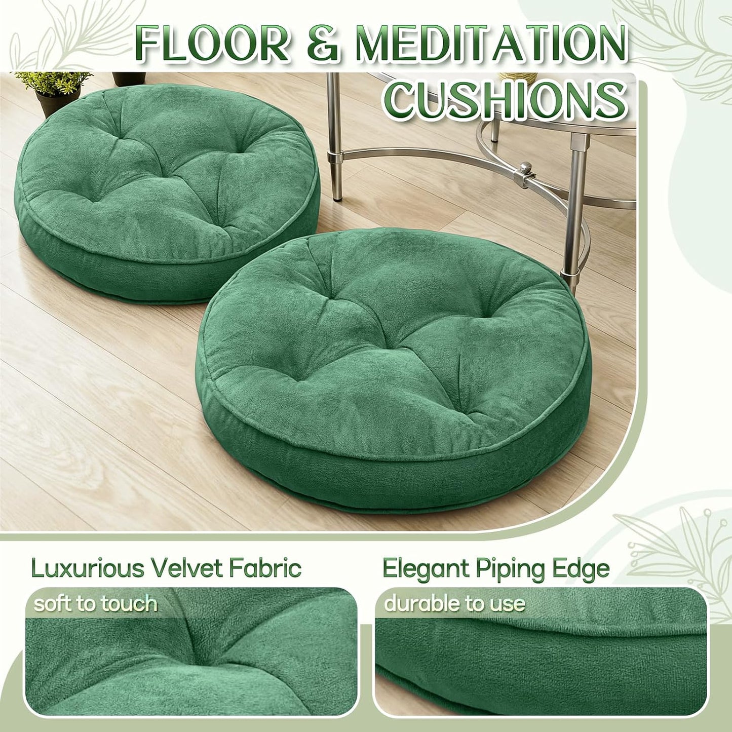 1 MIDDLE ONE Floor Pillow Set of 2, Memory Foam Meditation Cushion, Floor Cushions for Adults Sitting, Large Square Seat Cushions for Yoga, Living Room, 20x20 Inch (Grey)