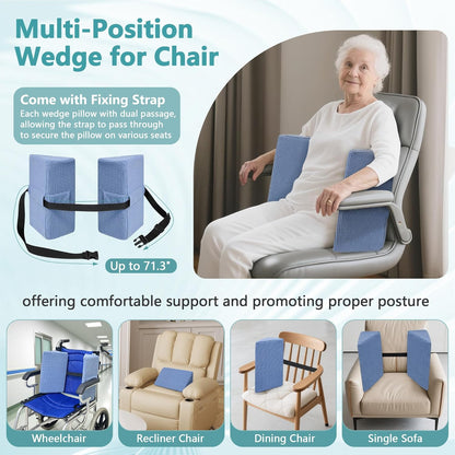 2Pcs Small Wedge Pillows for Side Sleeping Positioning Wedges, Foam Small Bed Wedge, Triangle Chair Wedge Pillow with Strap, Sleep Yoga Mini Pillows for Laptop, Leg Elevation, Knee Support, Bed Sores