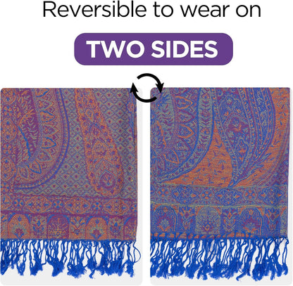 Ciormis Two Tone Silky Paisley Pashmina Shawl Scarf,Soft Women's Rave Jacquard Pashminas Wrap Scarves