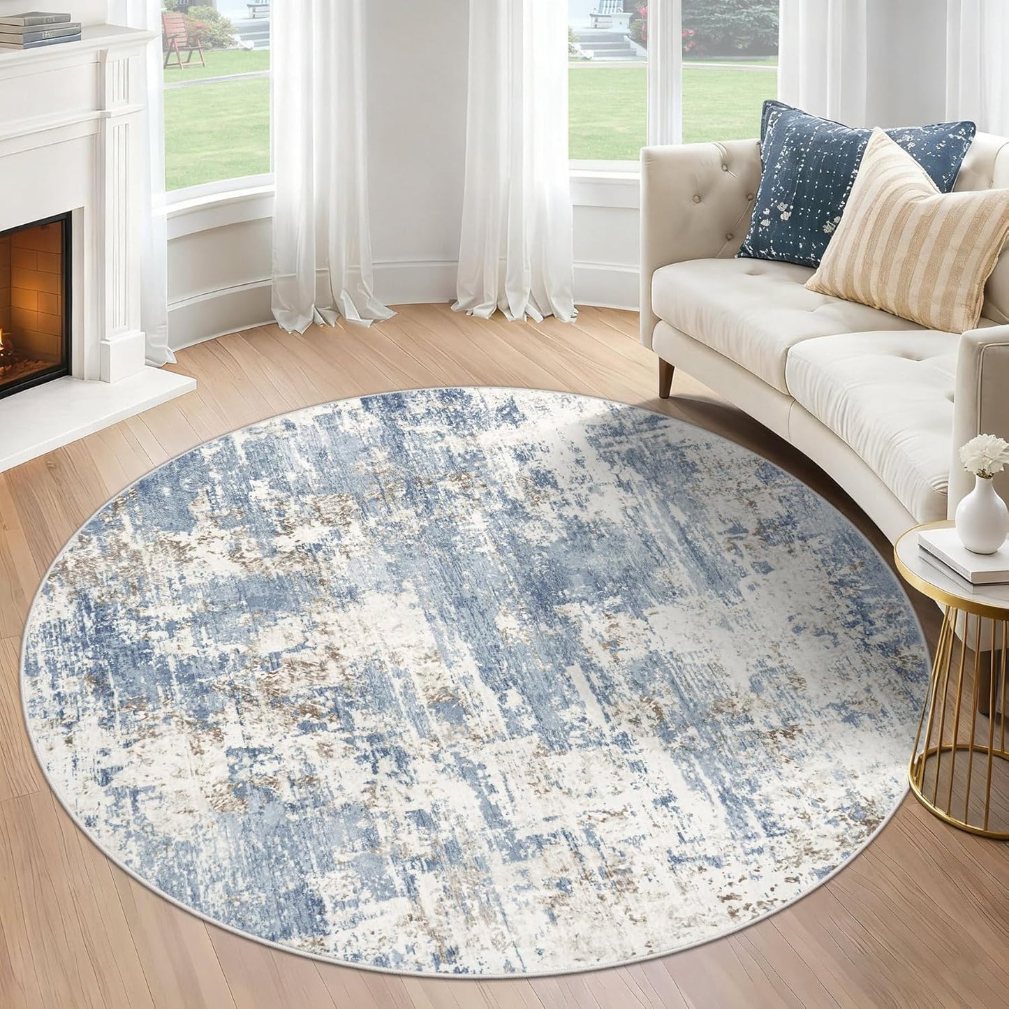 XLUEZ 8x10 Area Rugs for Living Room, Washable Modern Abstract Large Area Rug Neutral Soft Non Slip Kids Rug Stain Resistant Indoor Carpet for Bedroom Nursery Dining Children's Room(Blue, 8'x10')