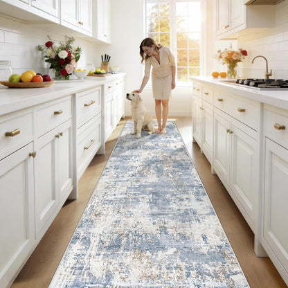 XLUEZ 8x10 Area Rugs for Living Room, Washable Modern Abstract Large Area Rug Neutral Soft Non Slip Kids Rug Stain Resistant Indoor Carpet for Bedroom Nursery Dining Children's Room(Blue, 8'x10')