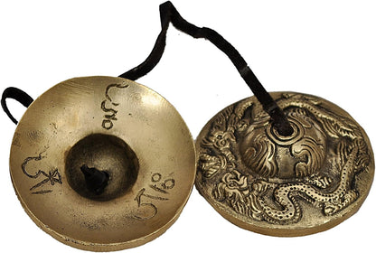 Tibetan Yoga Meditation Cymbals Bell - Dragon Embossed
