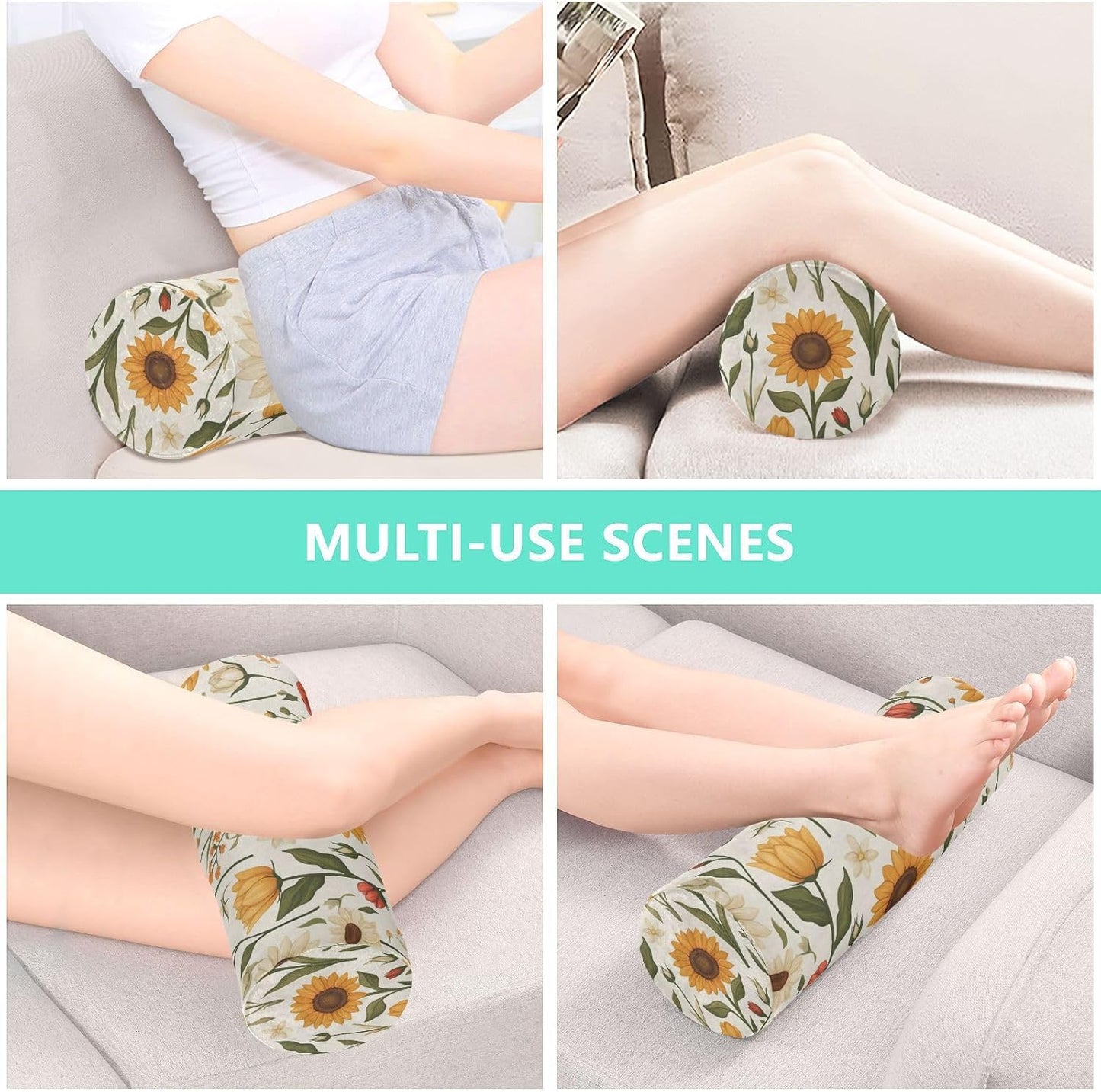 c Neck Roll Pillow Bolster Round Health Memory Foam Long Cervical Cylinder Pillows with Removable Washable Cover for Body Bed Legs Back Yoga - Colors A