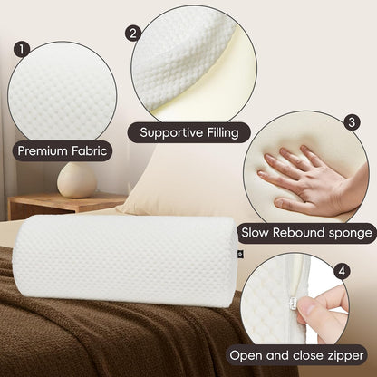 SPRING SEAON Half Moon Bolster Knee Pillow for Back Sleeping Memory Foam Leg Pillow for Ankle and Foot Comfort Under Knee Pillow for Side Sleepers Machine Washable Cover(17" x 7.5" x 4.3")