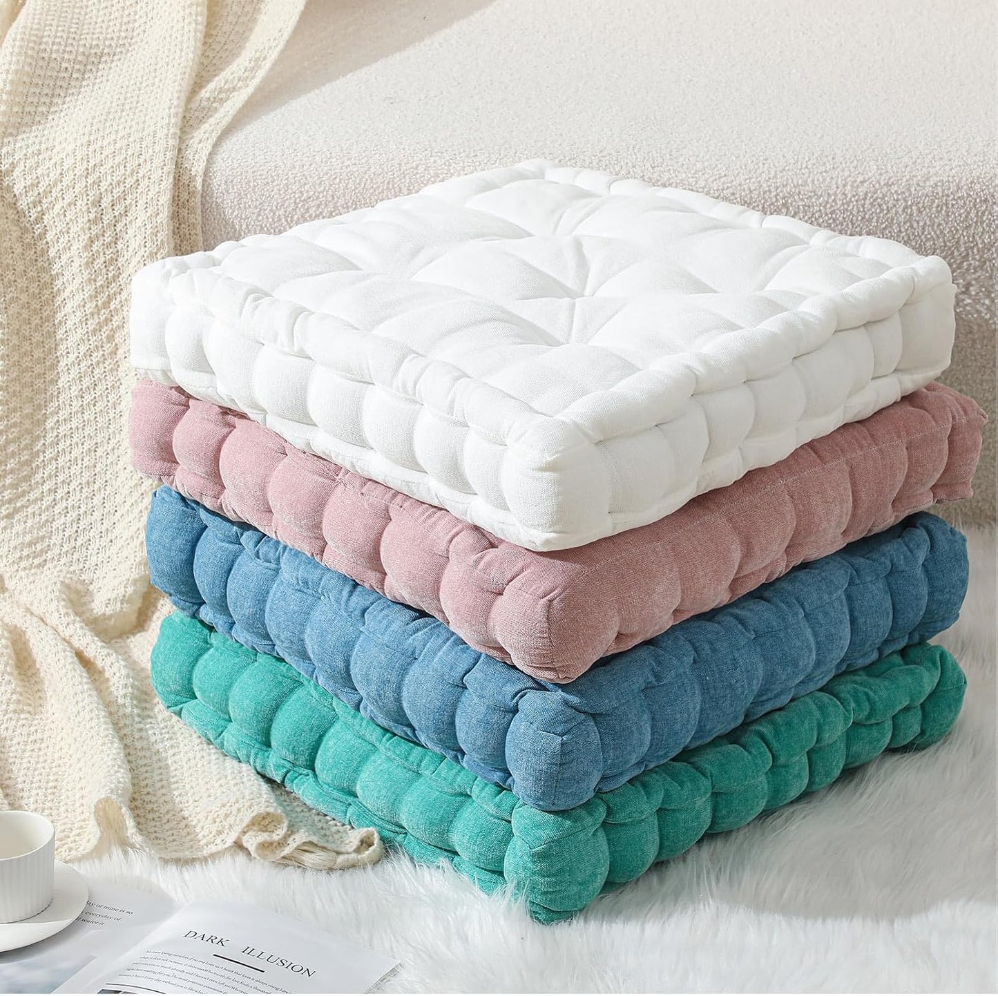 Jerify Floor Pillow Cushions Large Round Square Large Meditation Floor Pillow for Classroom Adult Meditation Picnic Party Seating Learning Daycare School(Square,Mixed Colors,4 Pcs)